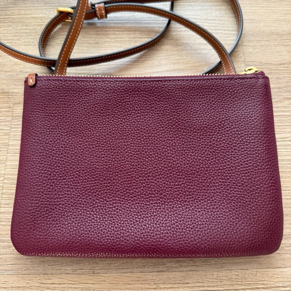 Tory Burch Perry Bombe Double Zip Leather Crossbody Burgundy Chic Feminine - Picture 4 of 12